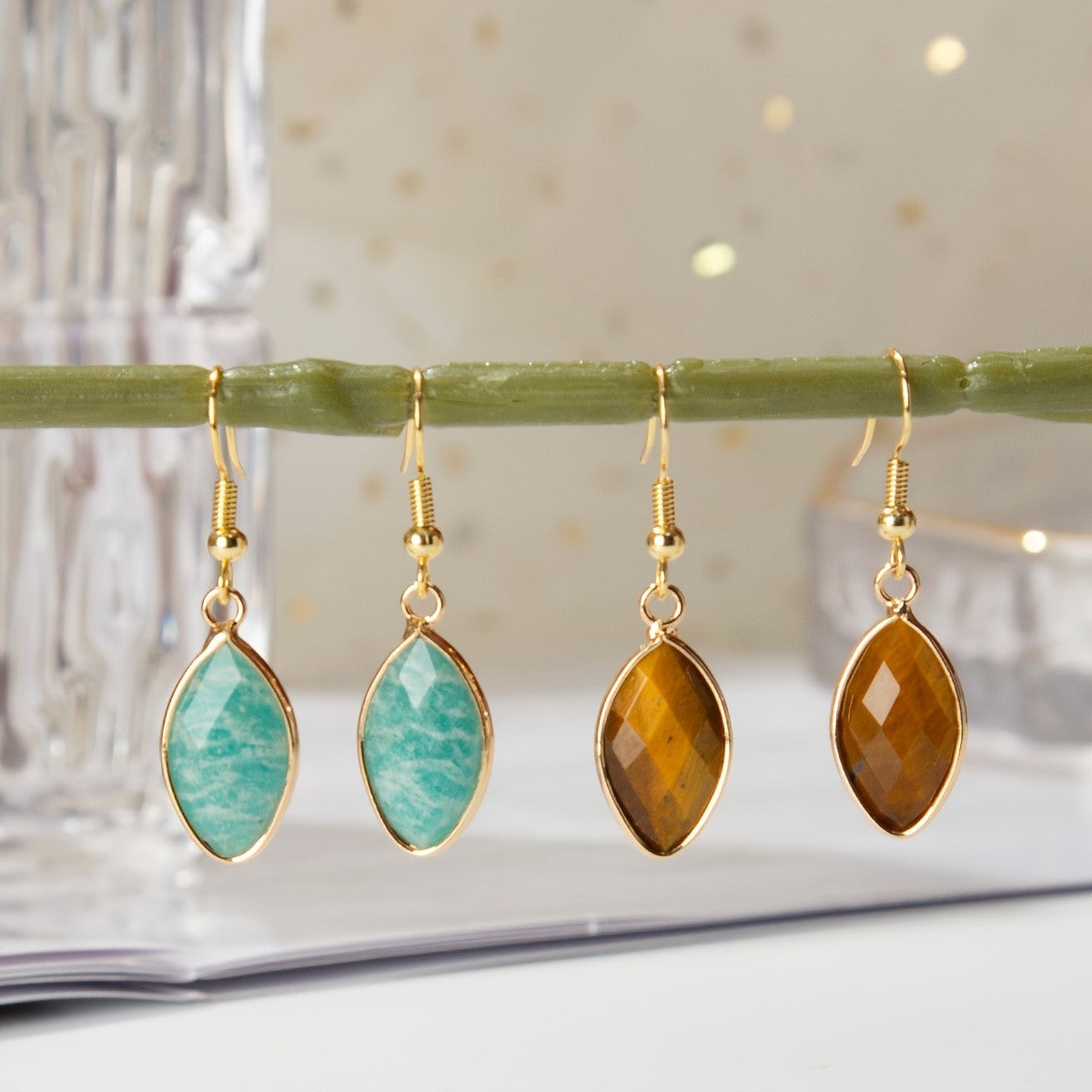 Faceted Stone Drop Earrings
