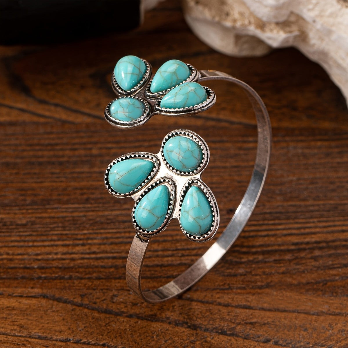 Turquoise Flower Cluster Cuff Bracelet
