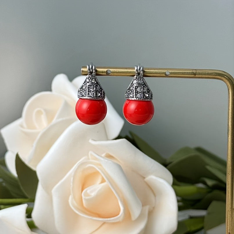 Rhinestone Cap Bead Drop Earrings