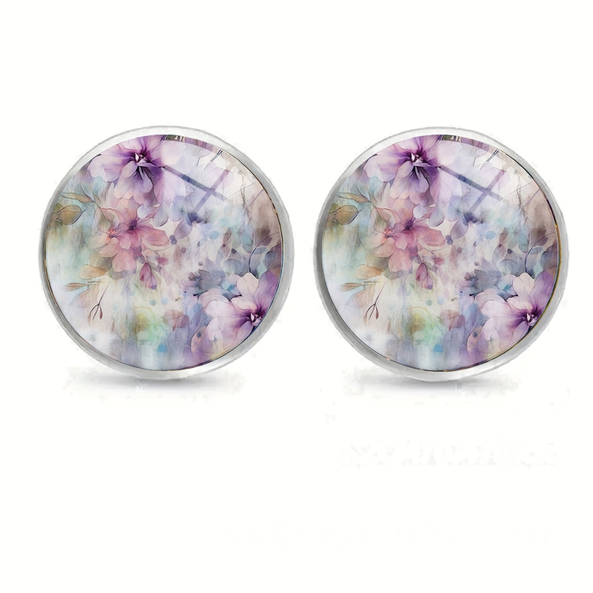 Purple Floral Glass Stud Earrings