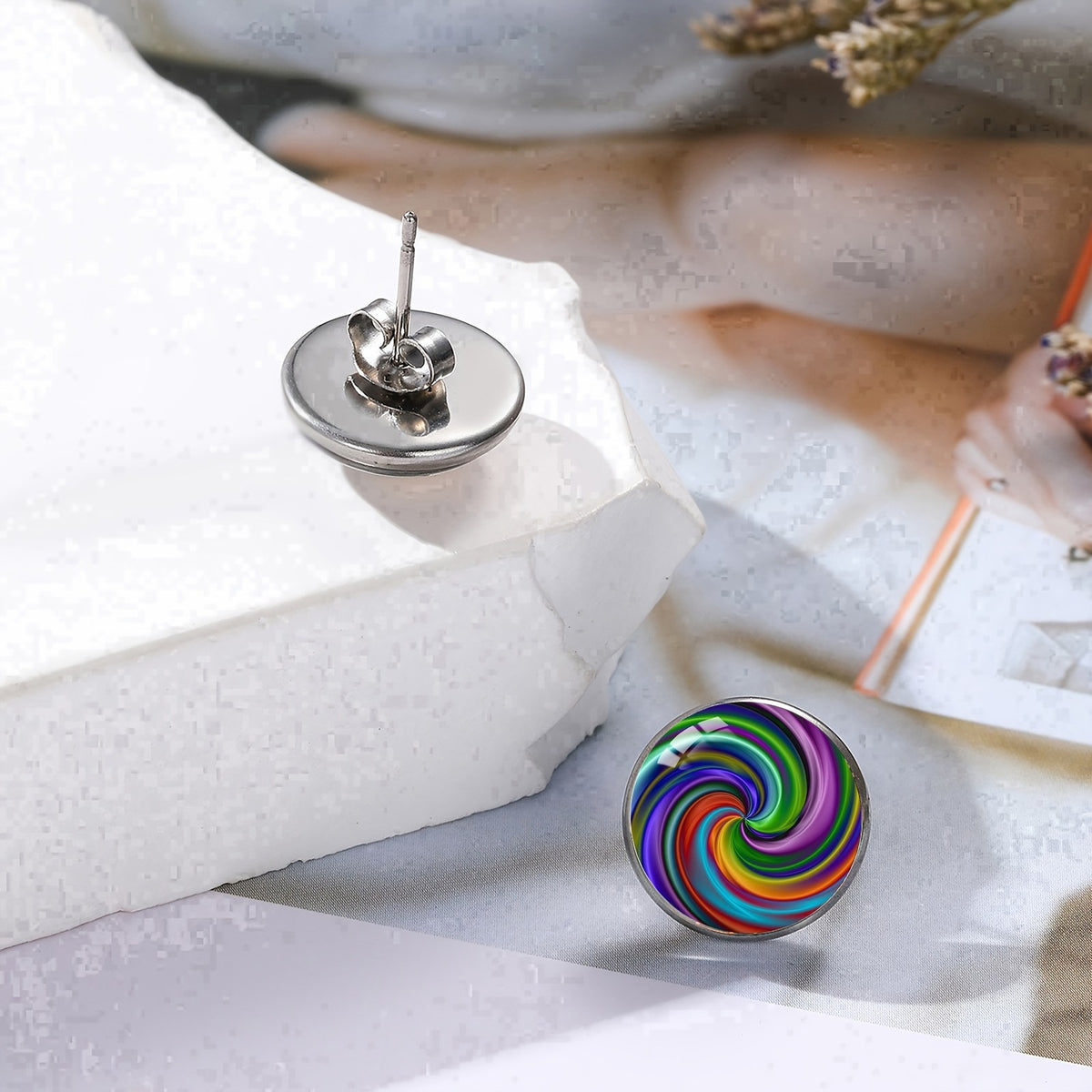 Colorful Swirl Glass Stud Earrings