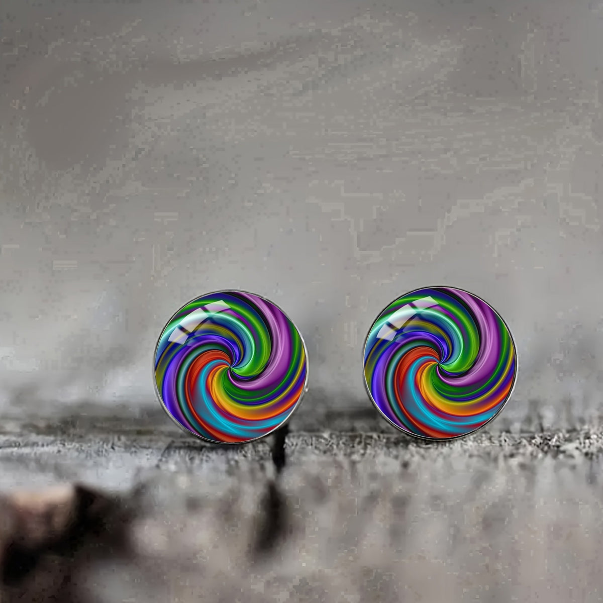 Colorful Swirl Glass Stud Earrings