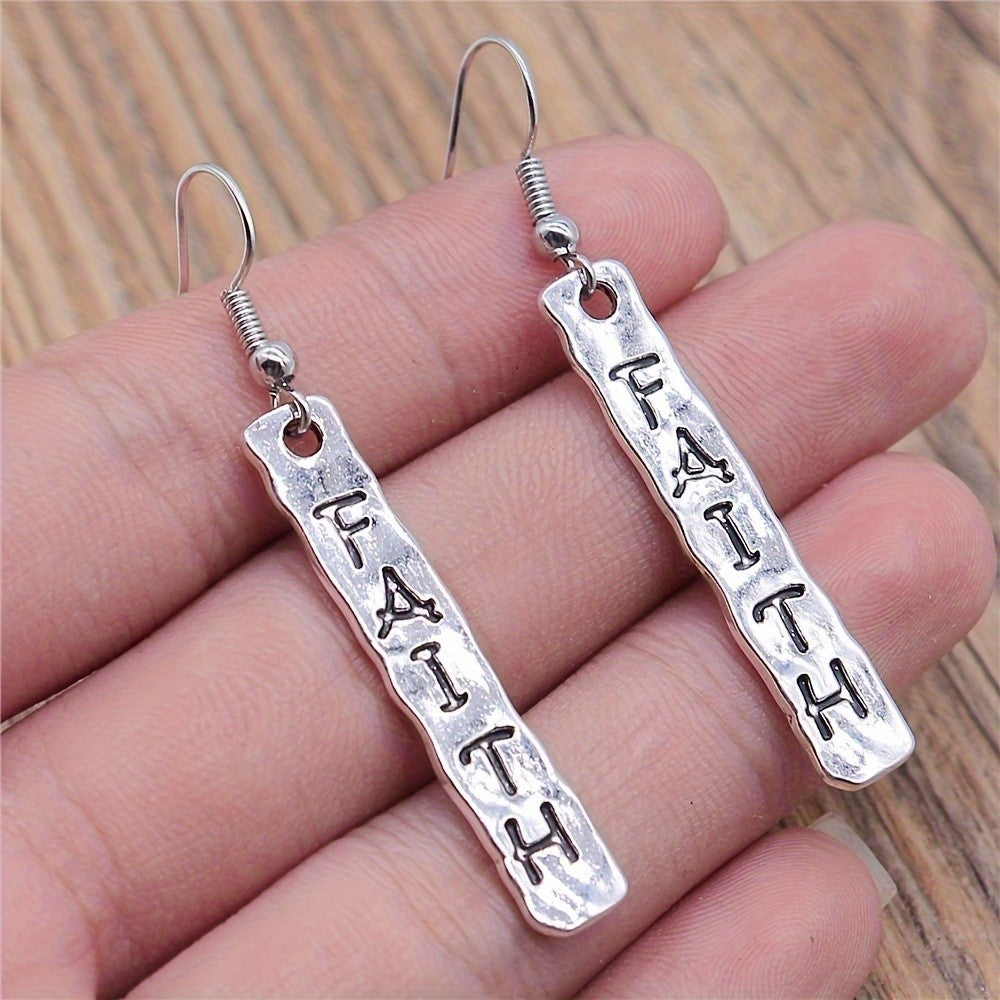 Textured Faith Bar Drop Earrings