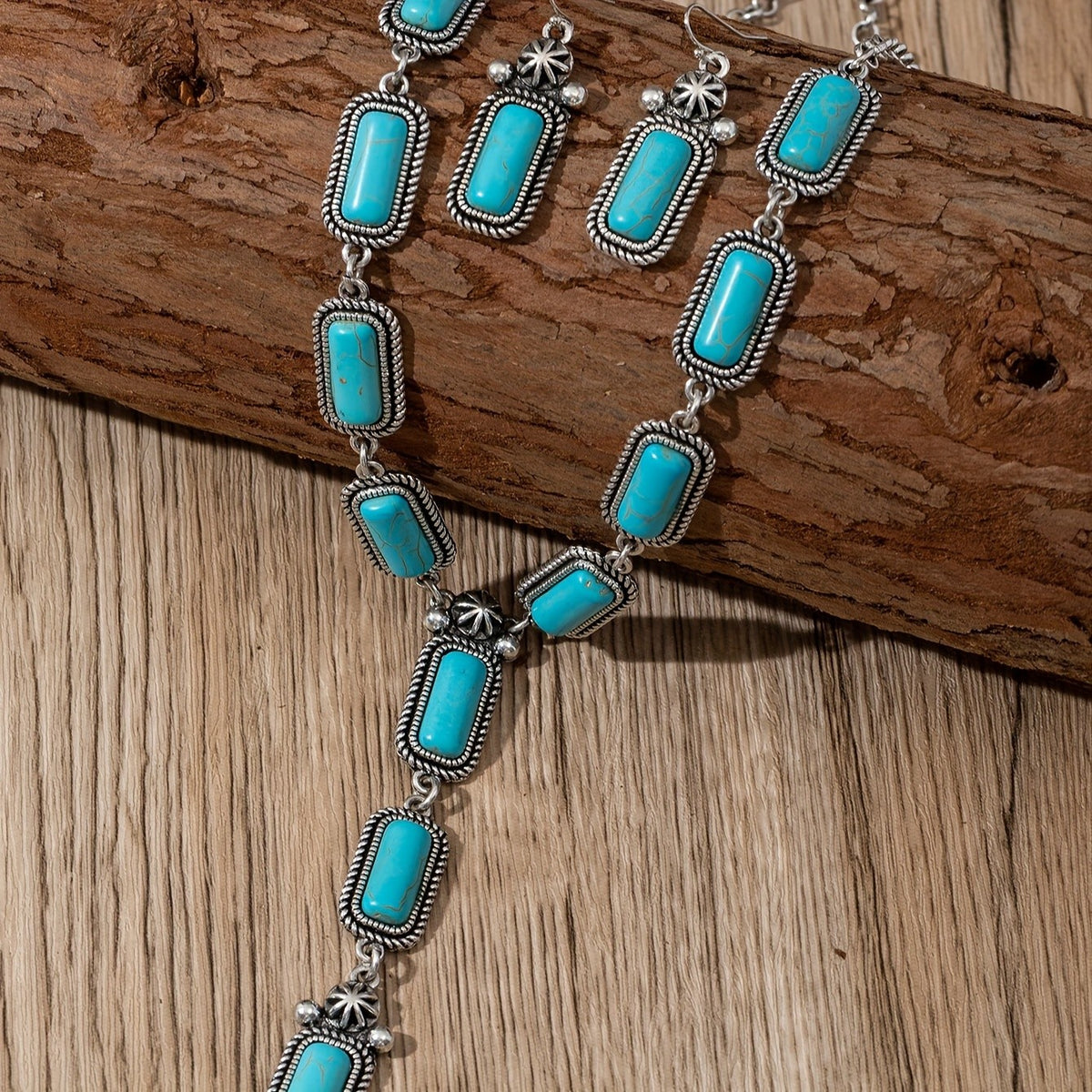 Turquoise Rectangle Y-Drop Necklace & Earring Set