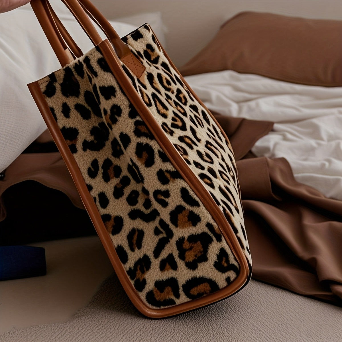 Leopard Print Velvet Tote Bag