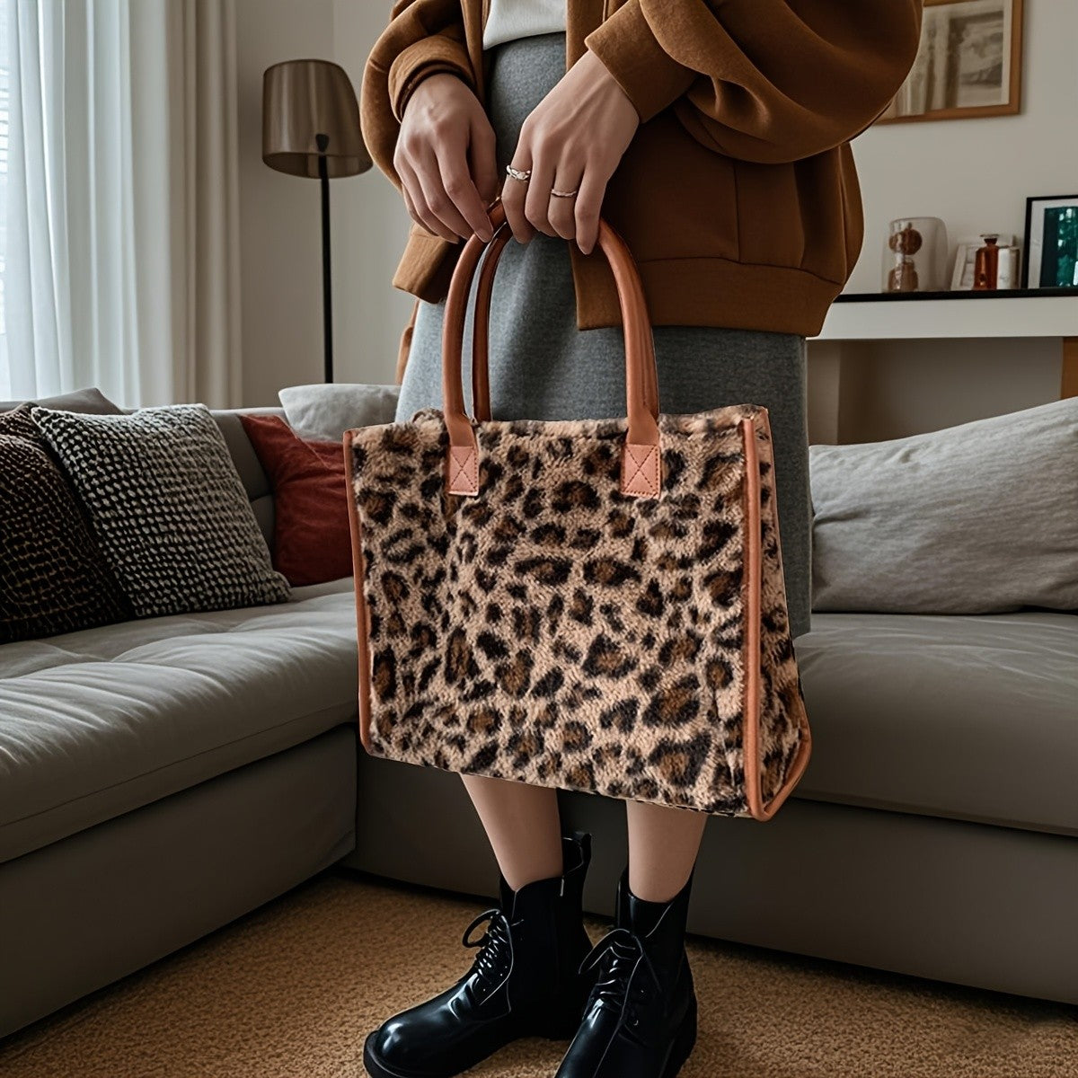 Leopard Print Velvet Tote Bag