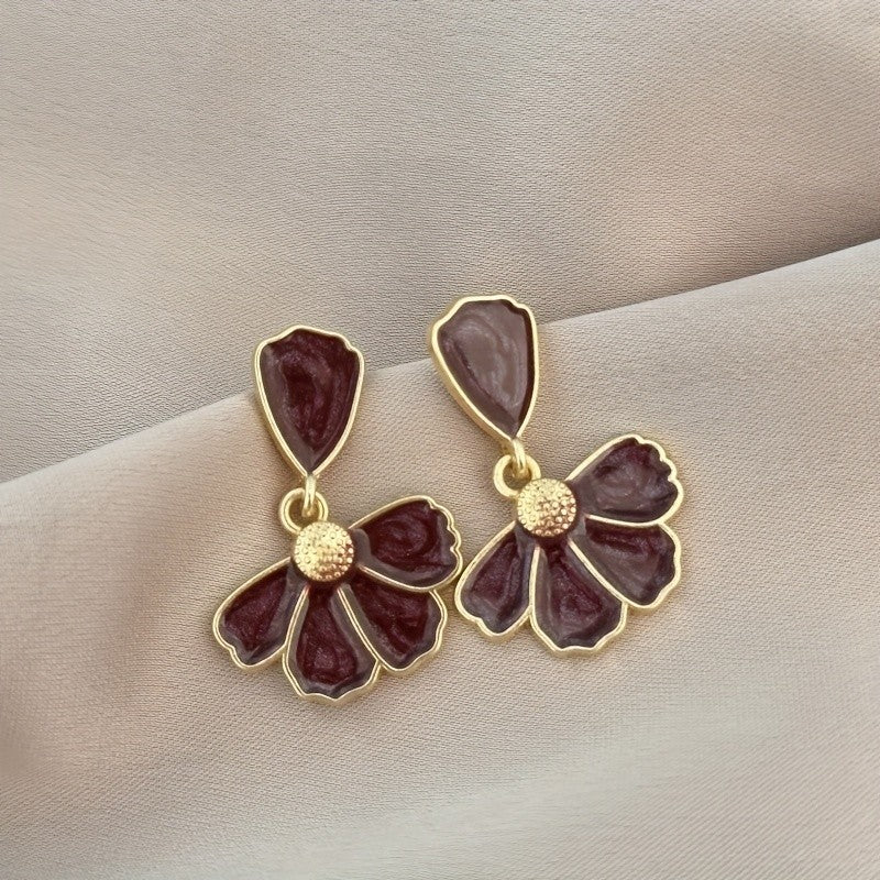 Enamel Petal Fan Drop Earrings