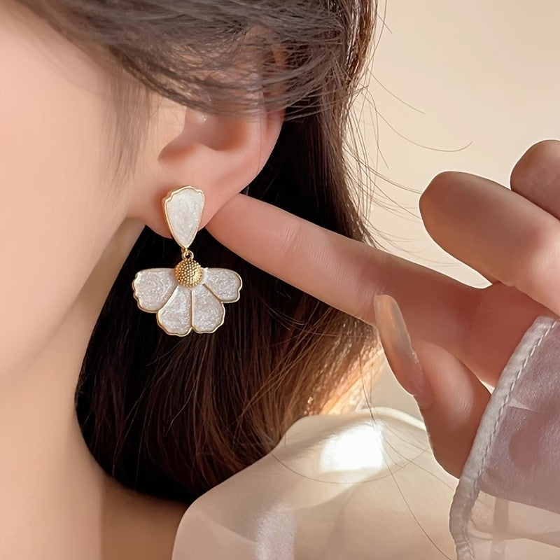 Enamel Petal Fan Drop Earrings