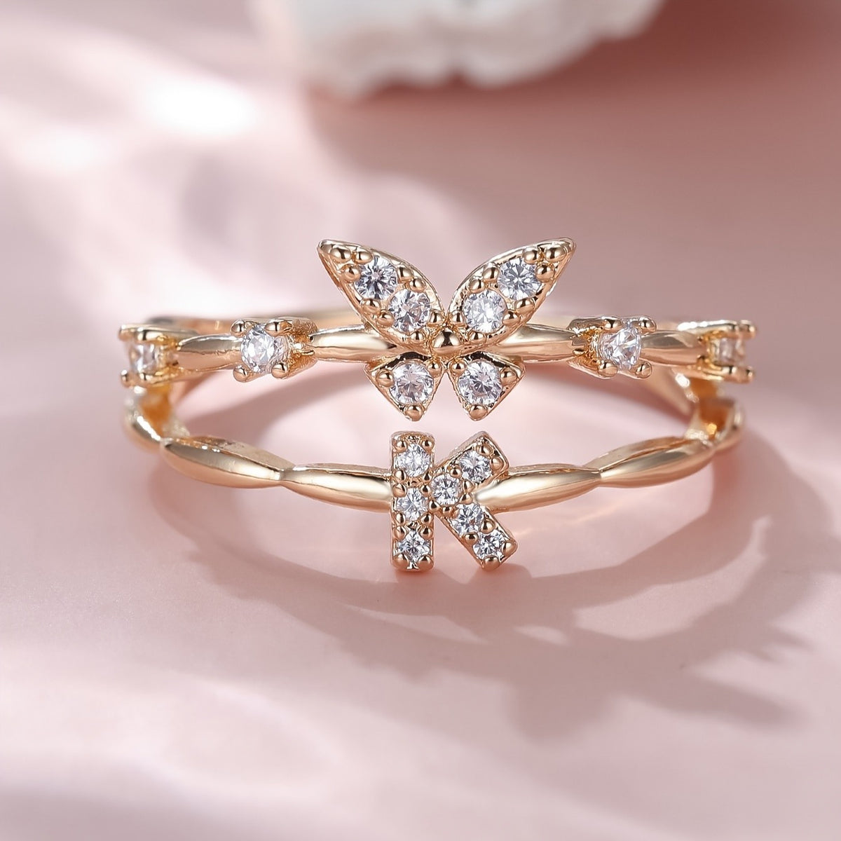 Crystal Butterfly Initial Ring