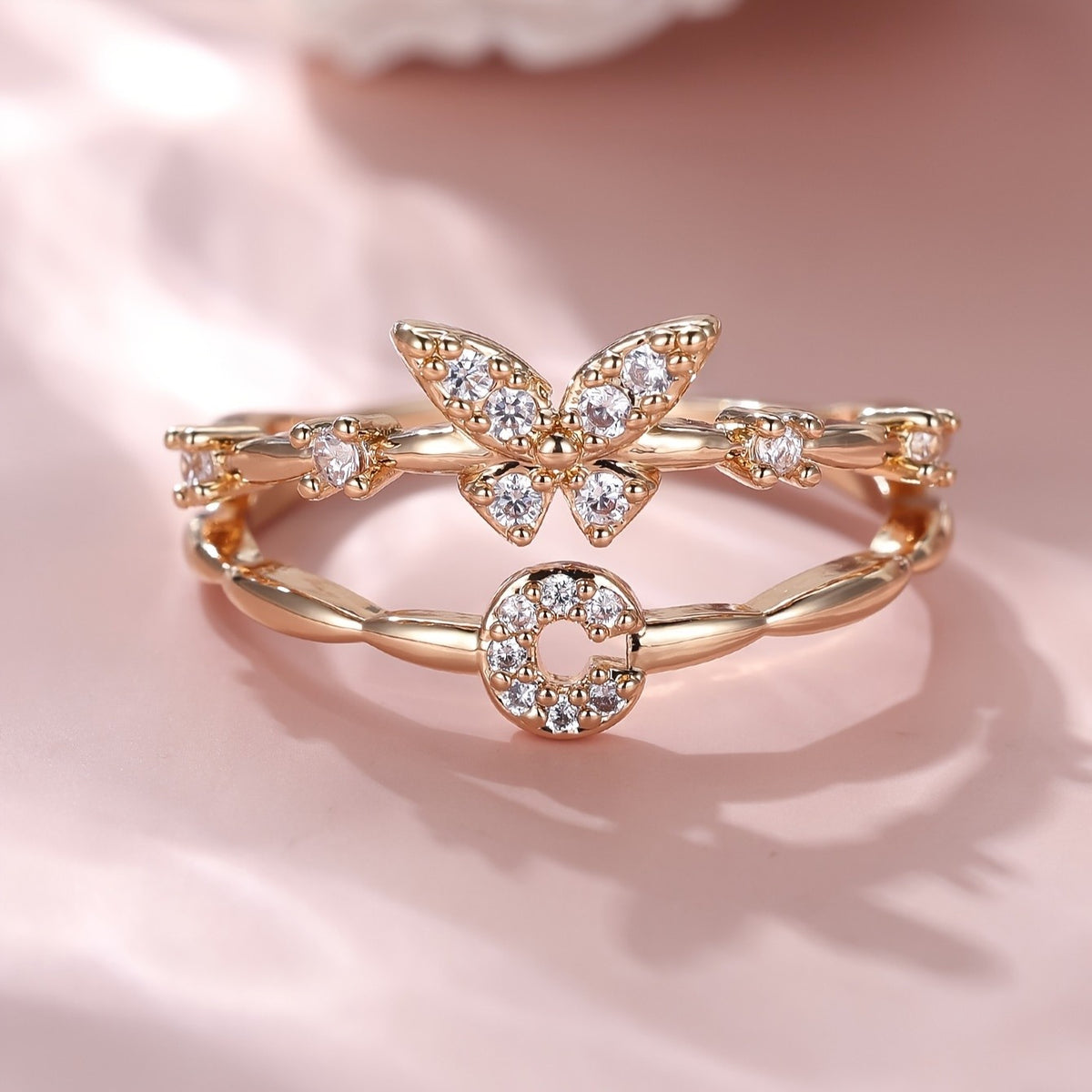 Crystal Butterfly Initial Ring