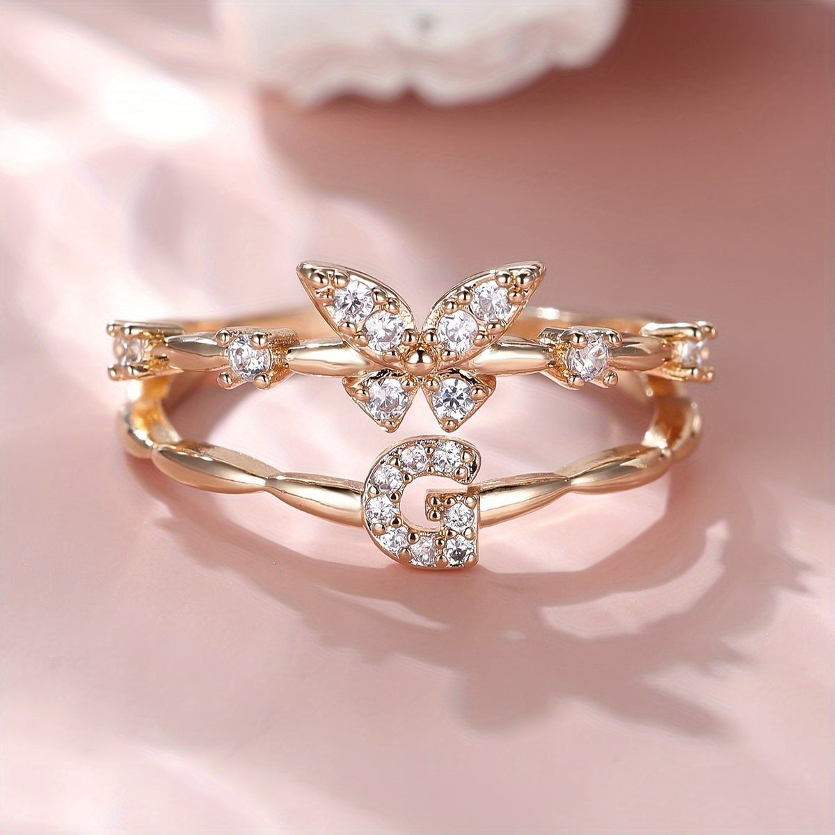Crystal Butterfly Initial Ring