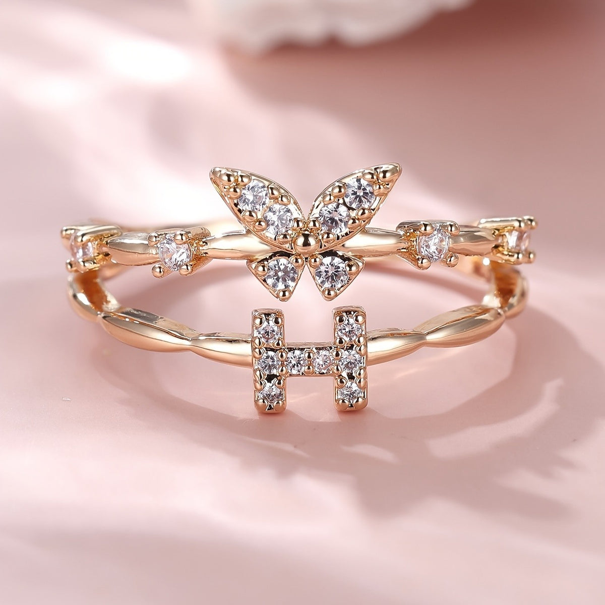 Crystal Butterfly Initial Ring