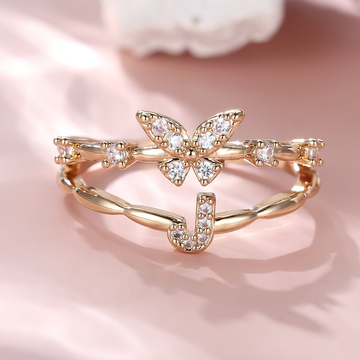 Crystal Butterfly Initial Ring