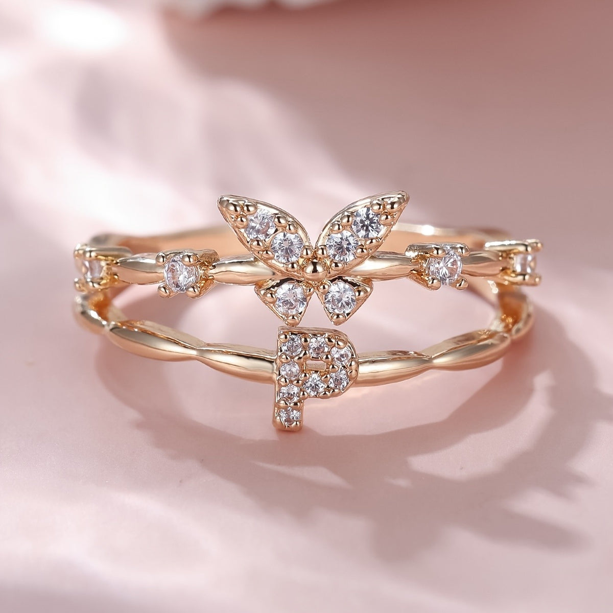 Crystal Butterfly Initial Ring