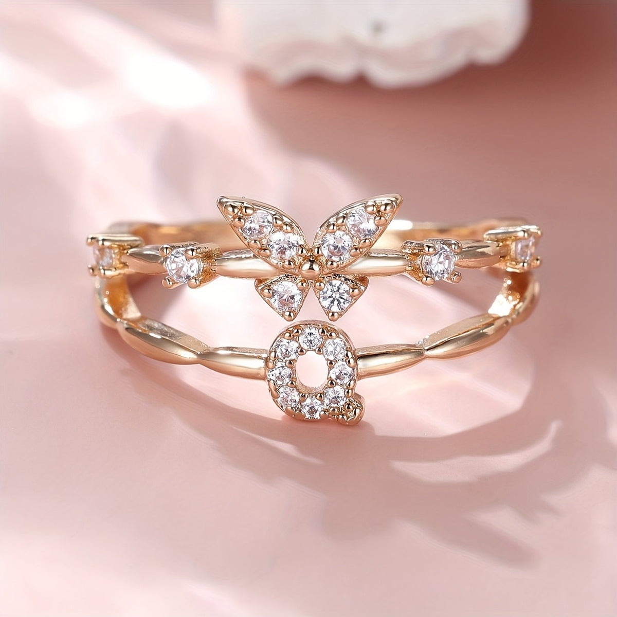 Crystal Butterfly Initial Ring