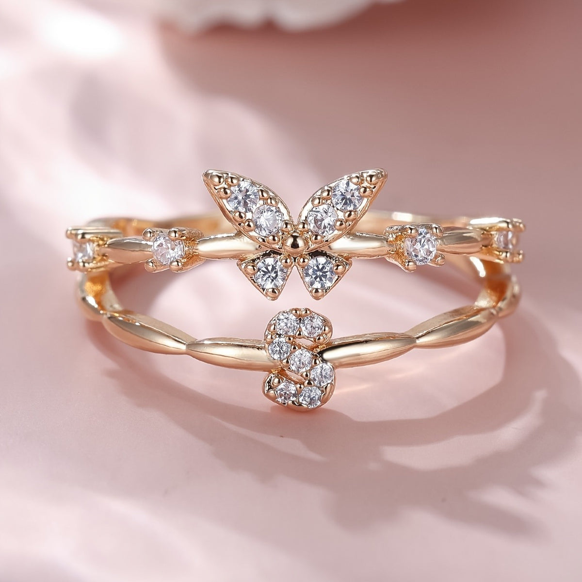 Crystal Butterfly Initial Ring