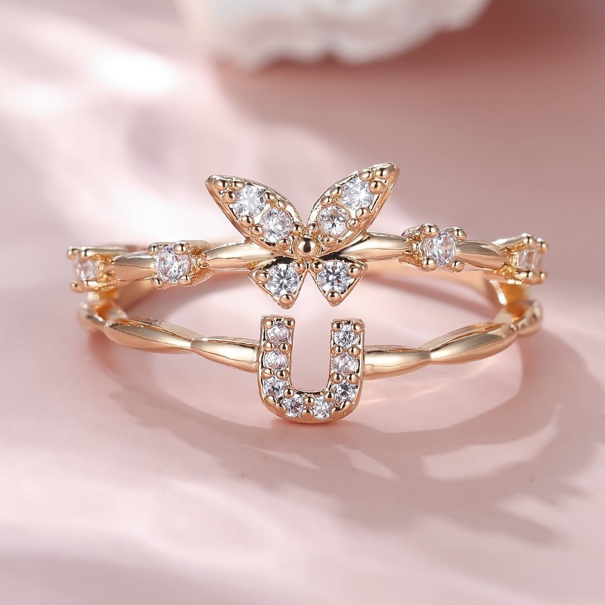 Crystal Butterfly Initial Ring