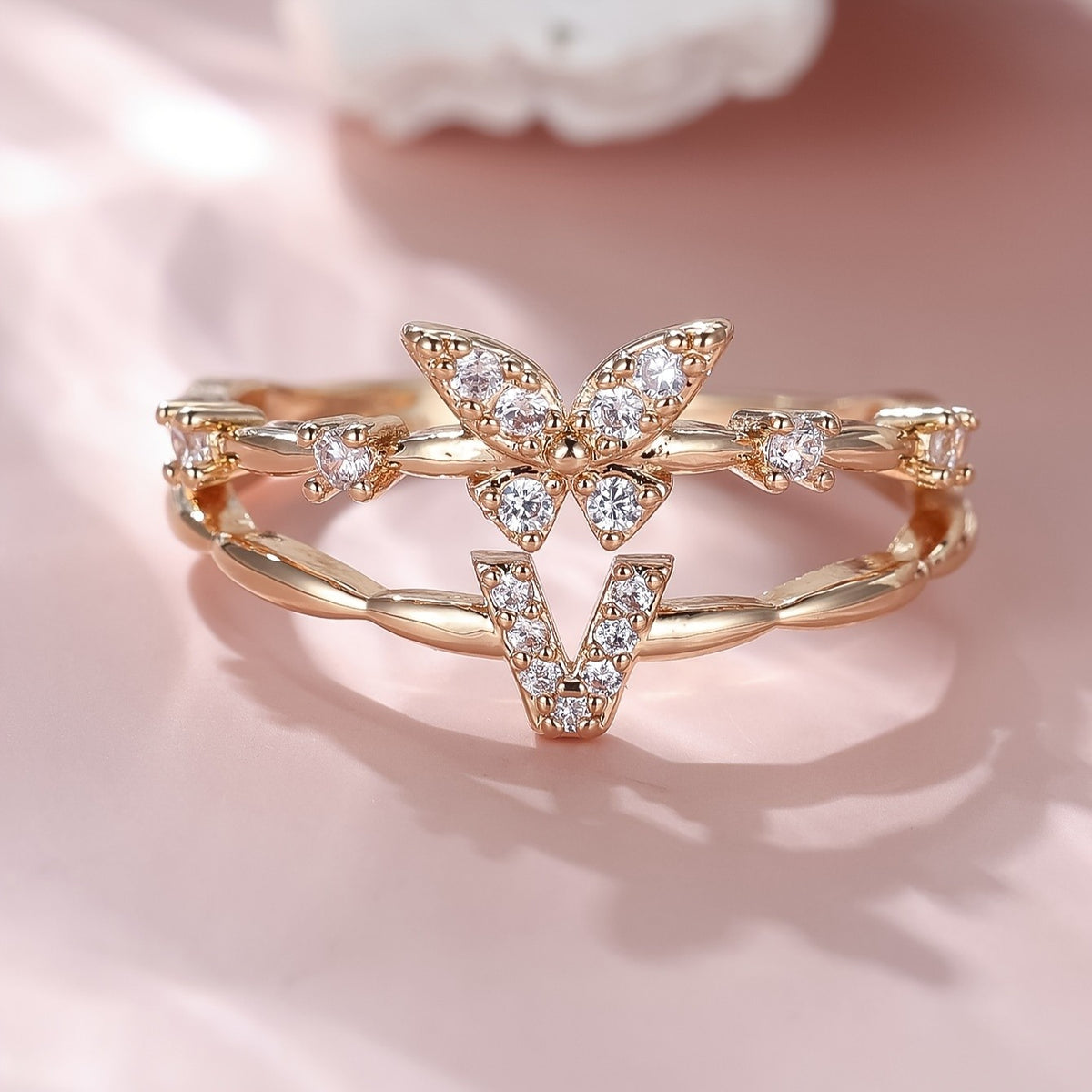 Crystal Butterfly Initial Ring