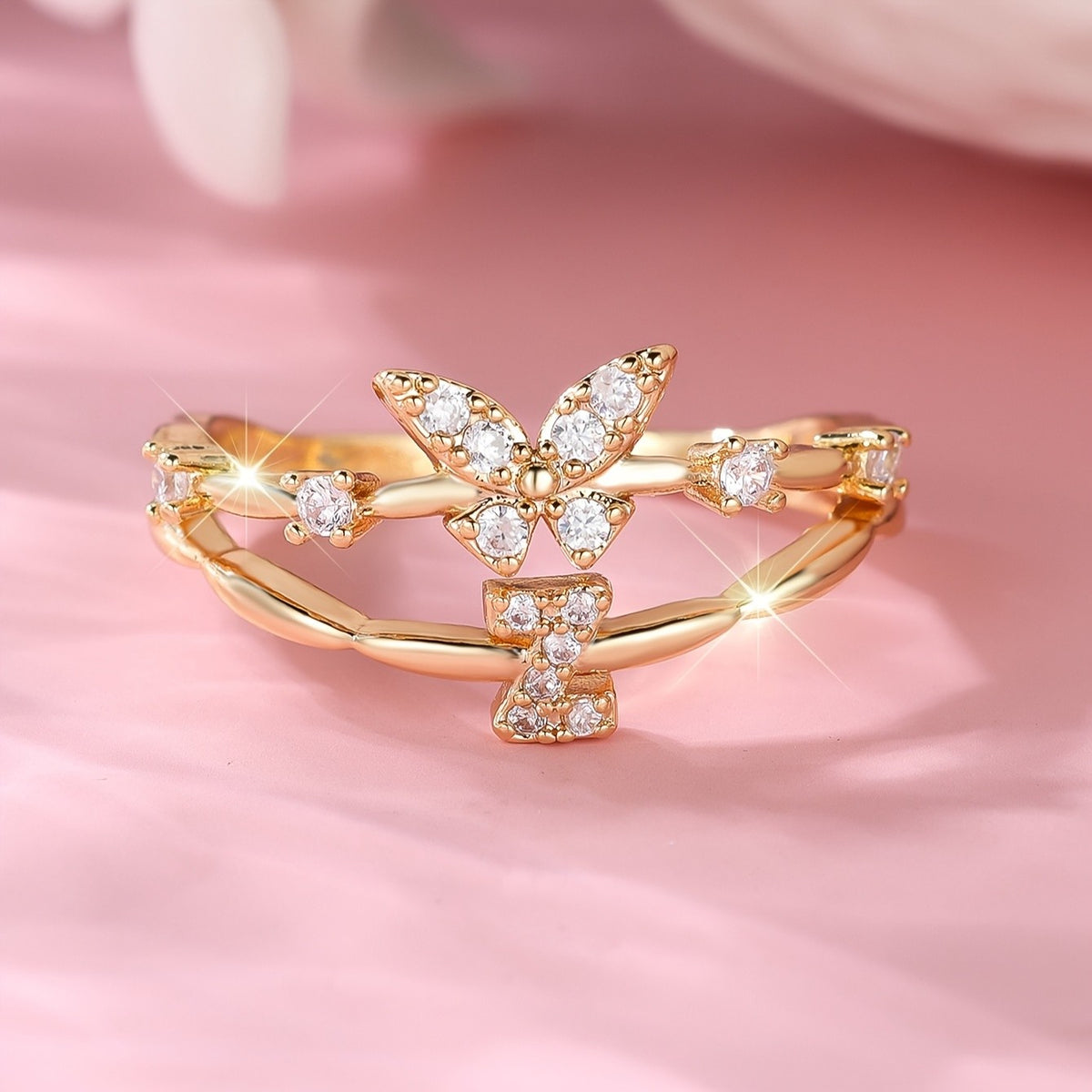 Crystal Butterfly Initial Ring