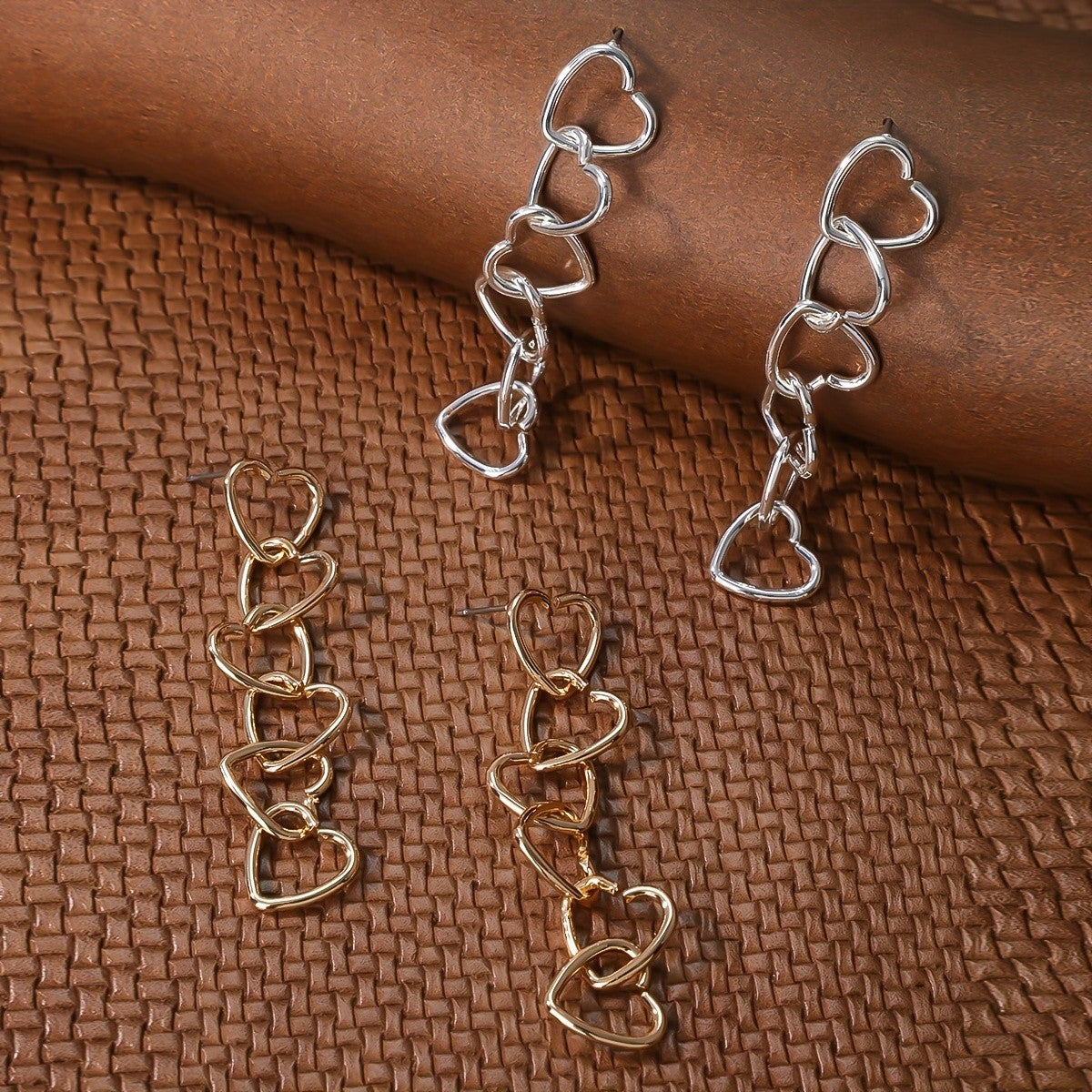 Linked Heart Drop Earrings