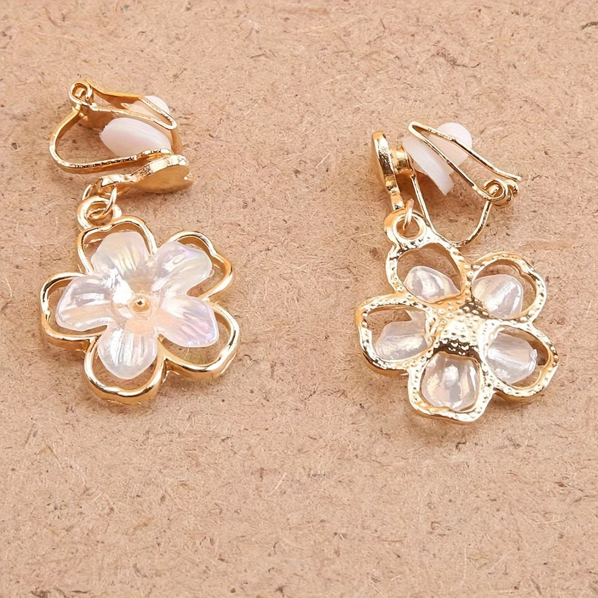 White Floral Clip-On Earrings