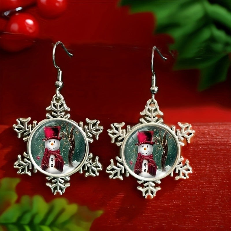 Snowman Snowflake Drop Earrings