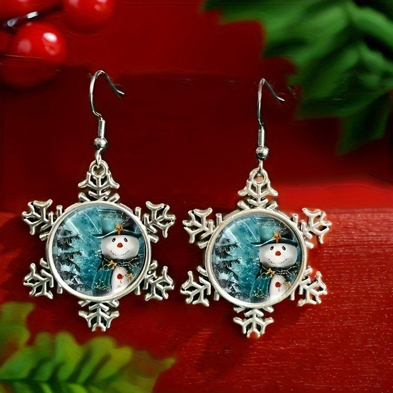 Snowman Snowflake Drop Earrings