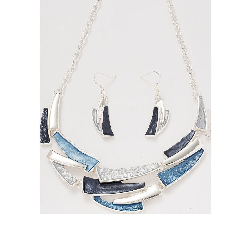 Blue Shell Mosaic Necklace & Earring Set