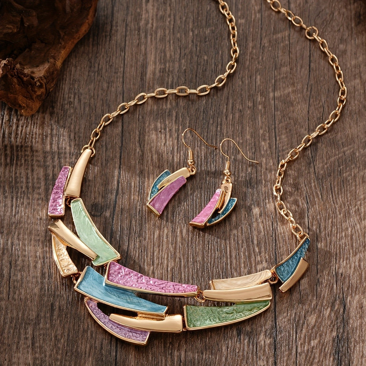 Blue Shell Mosaic Necklace & Earring Set