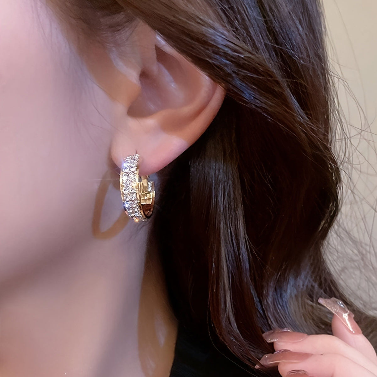 Crystal Pave Hinged Hoop Earrings