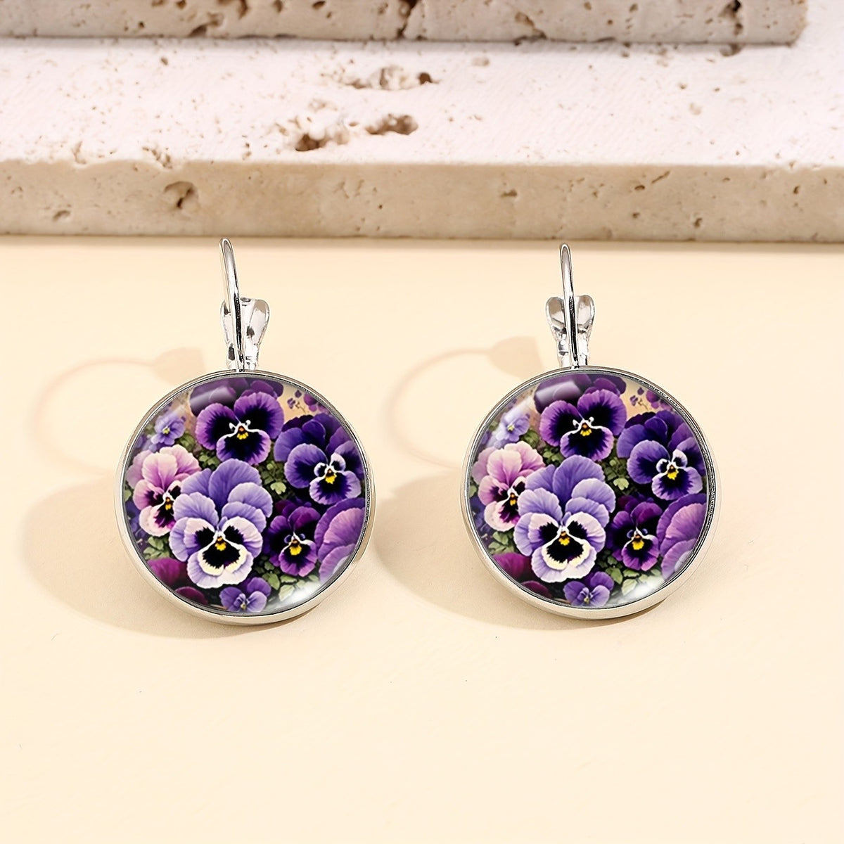 Pansy Floral Leverback Earrings