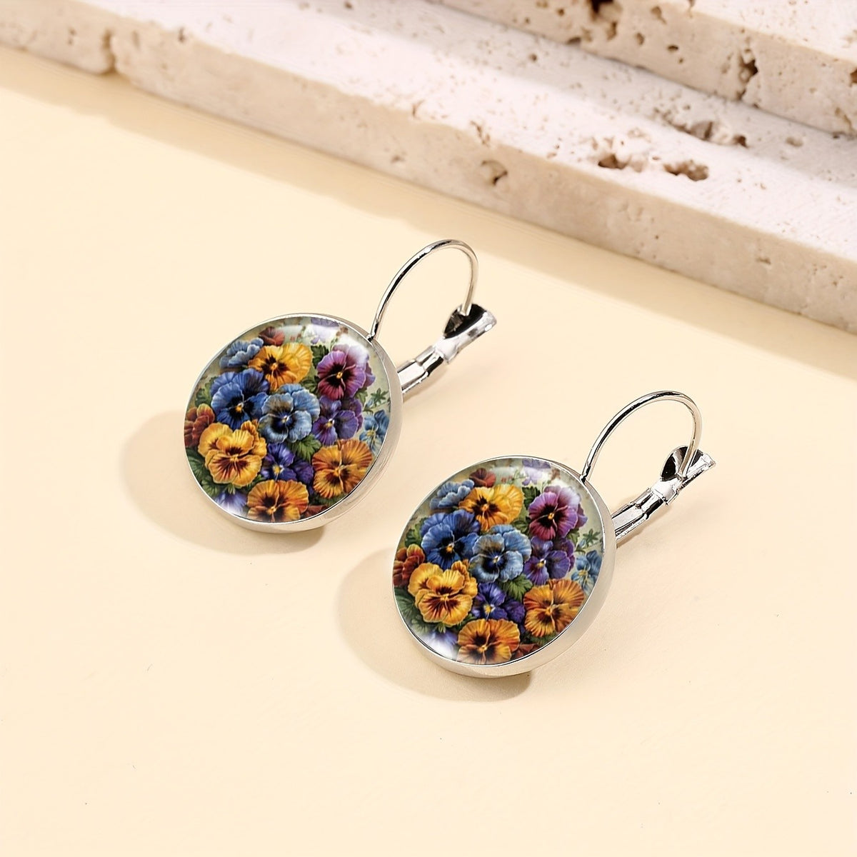 Pansy Floral Leverback Earrings