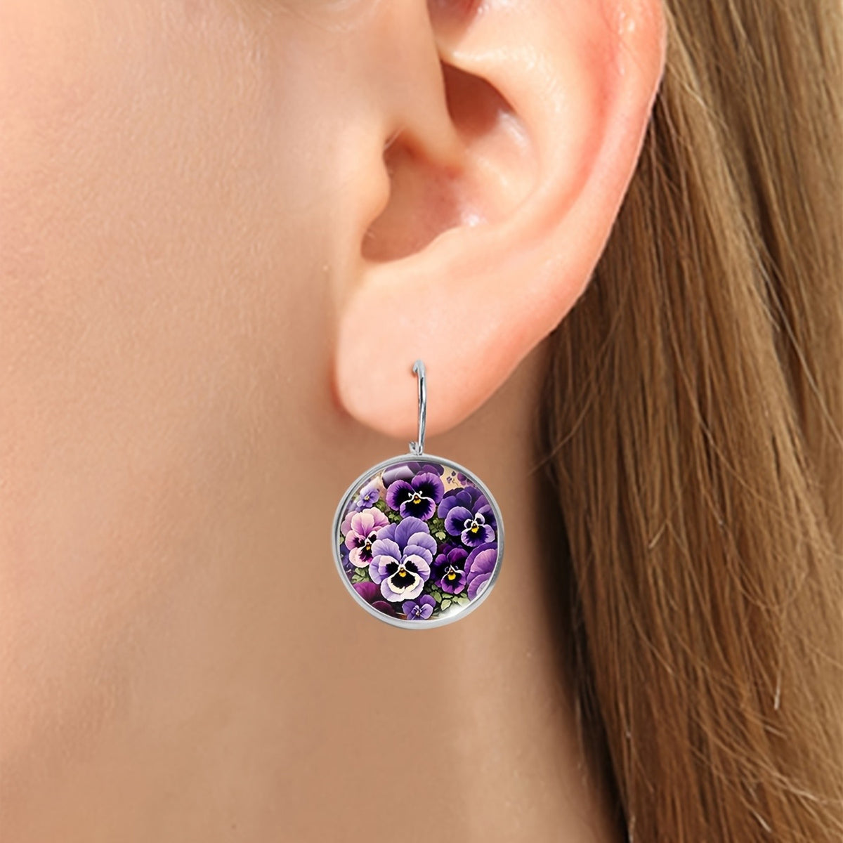 Pansy Floral Leverback Earrings