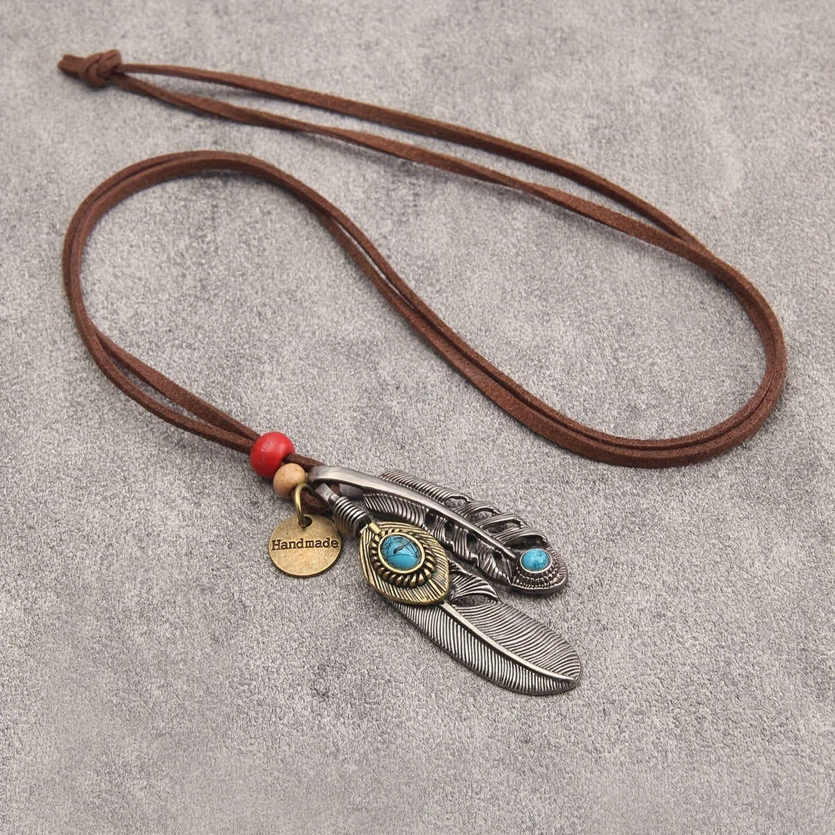 Double Feather & Turquoise Cord Necklace