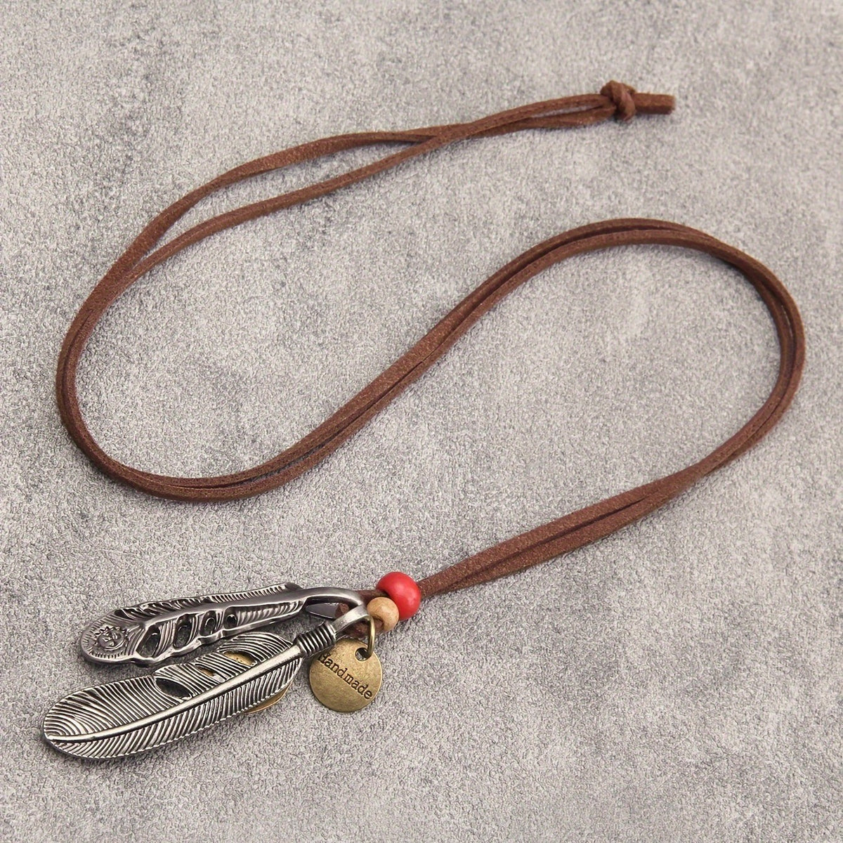 Double Feather & Turquoise Cord Necklace