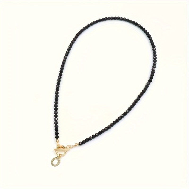Black Bead Crystal Initial Necklace