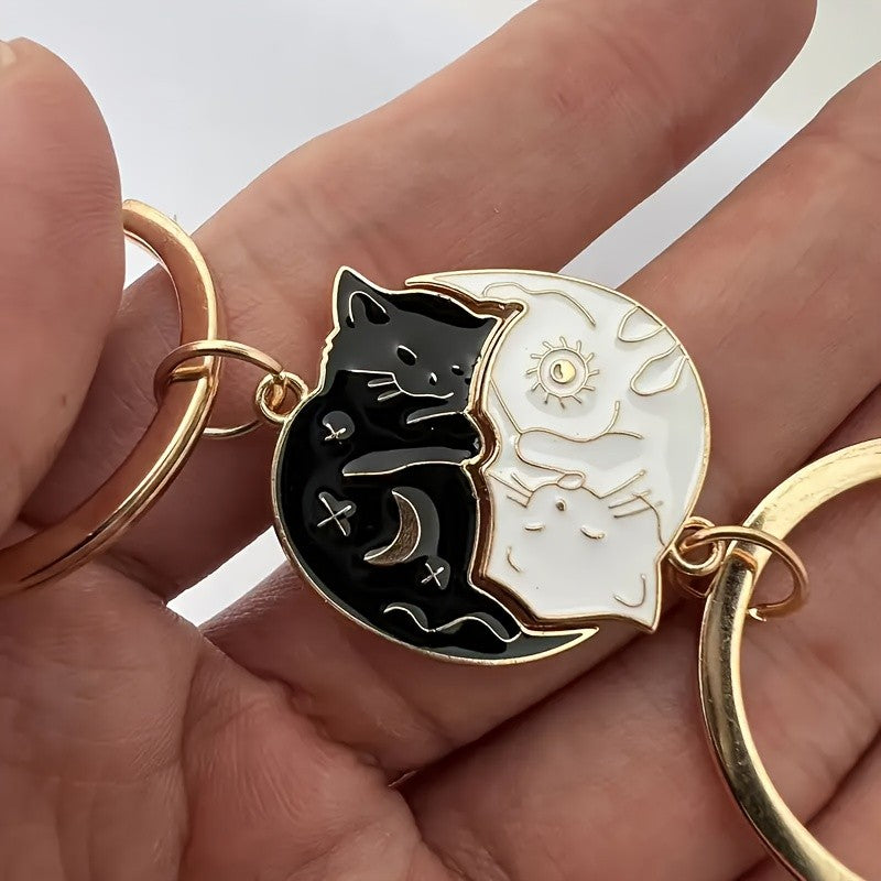Sleeping Cat Moon Keychain Set