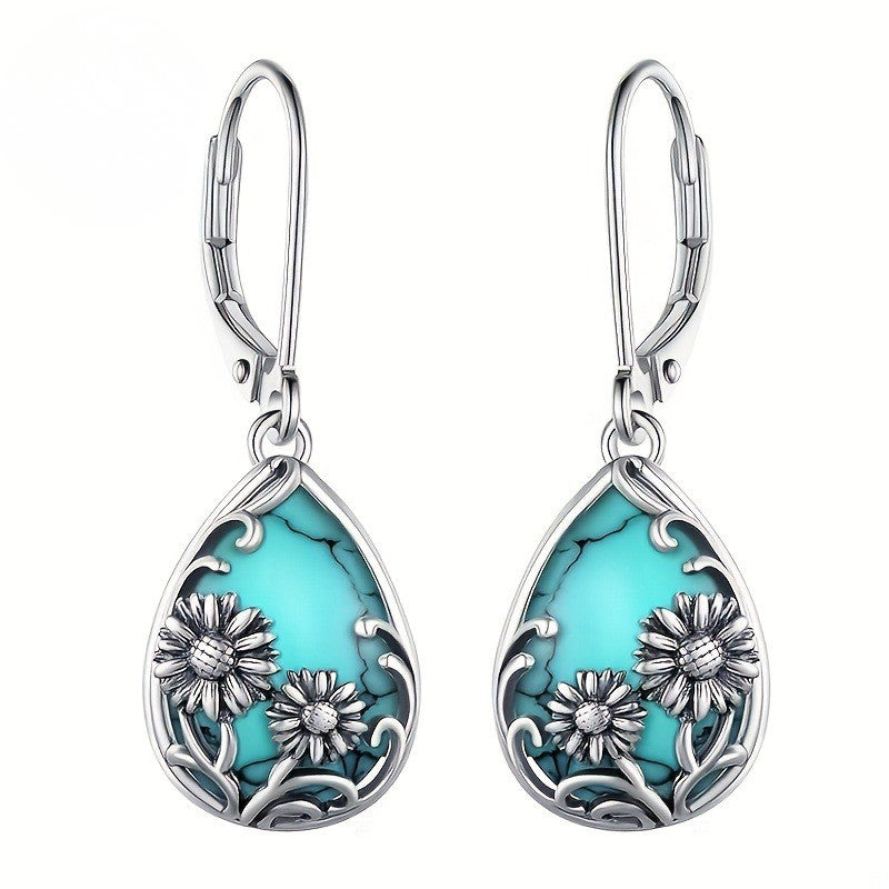 Turquoise Sunflower Drop Earrings