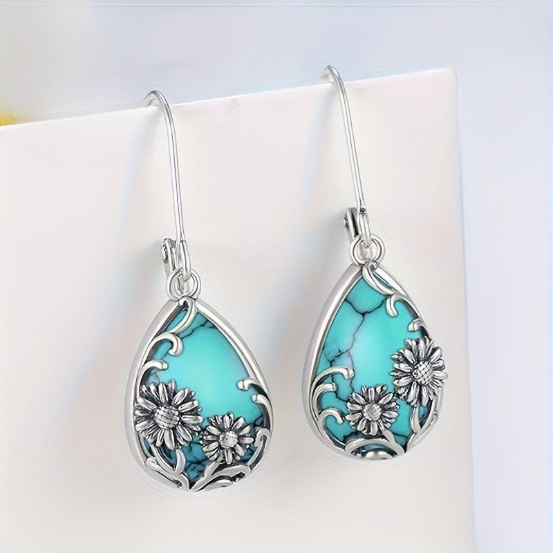 Turquoise Sunflower Drop Earrings