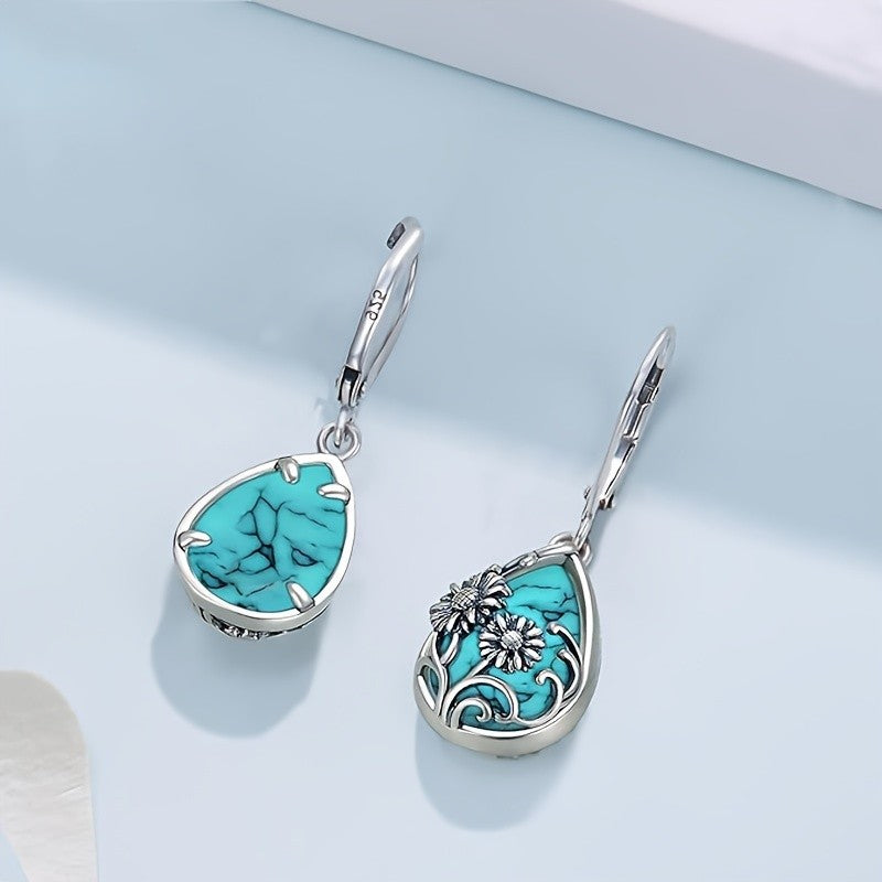 Turquoise Sunflower Drop Earrings