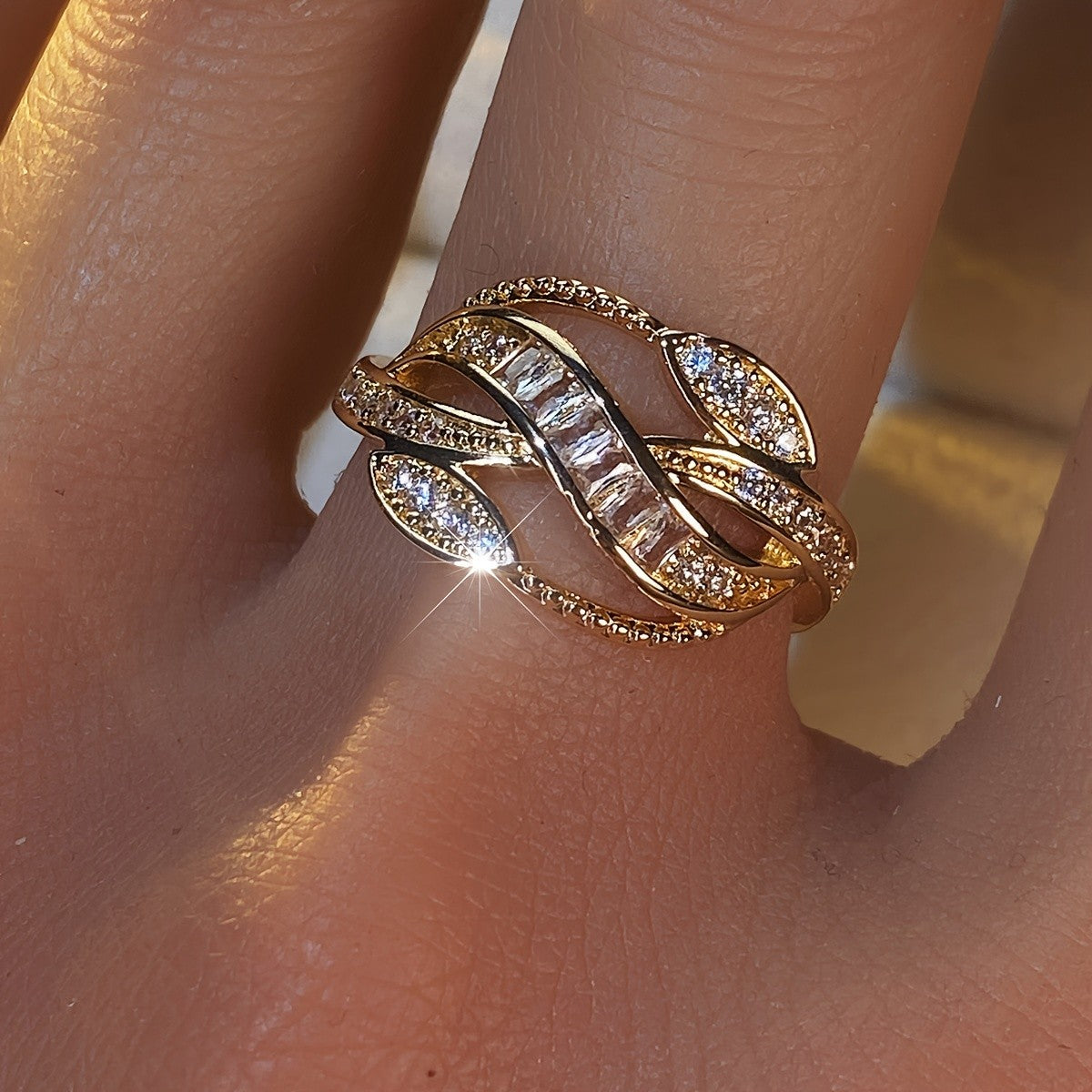 Intertwined Leaf Crystal Ring