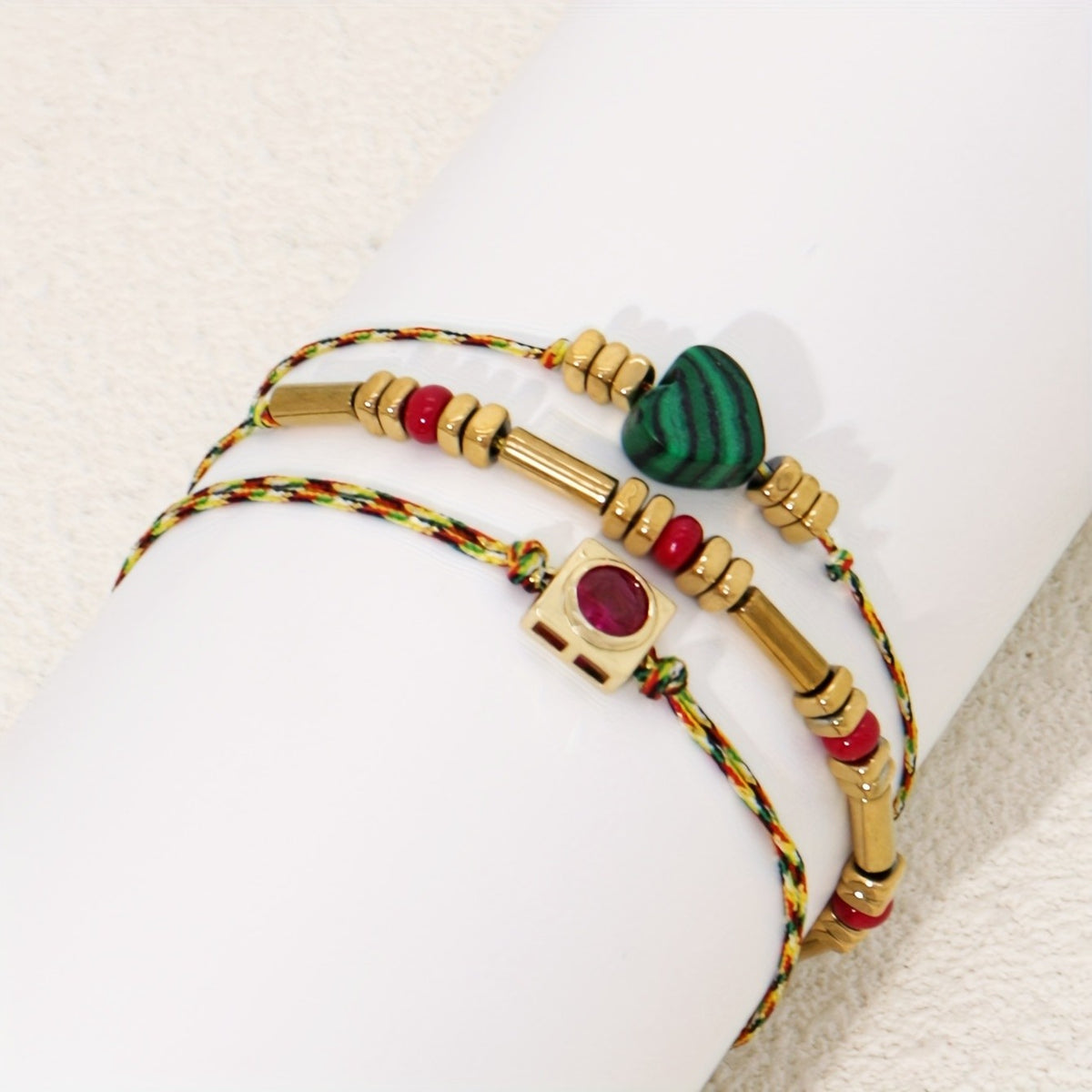 Malachite Heart & Gemstone Bracelet Set