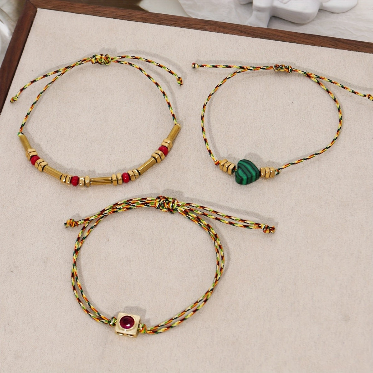 Malachite Heart & Gemstone Bracelet Set