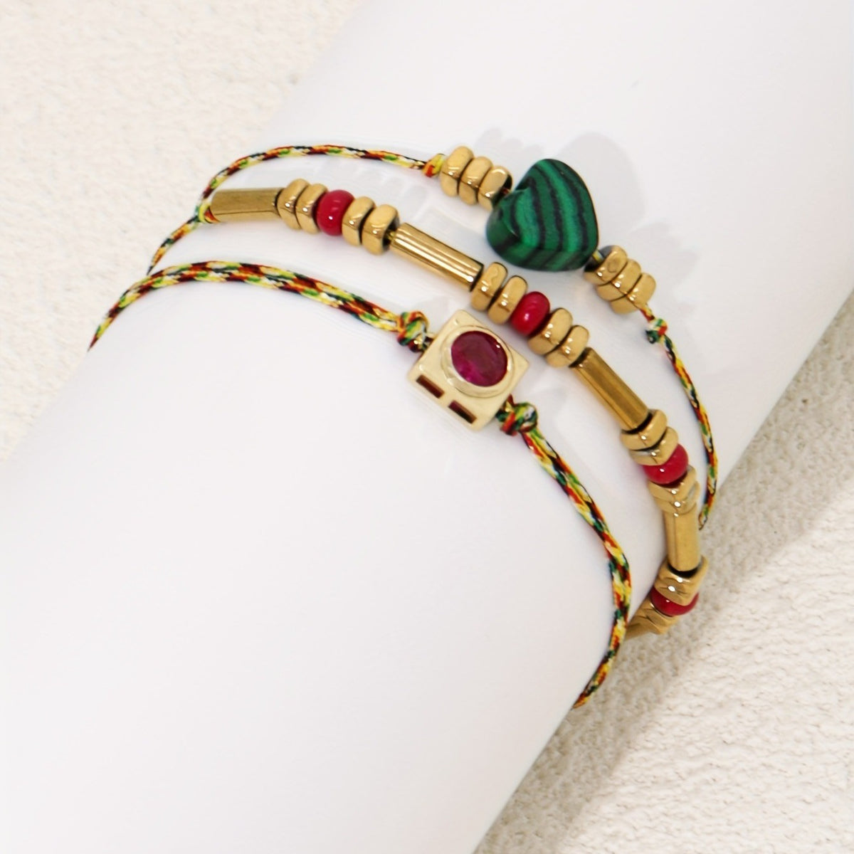 Malachite Heart & Gemstone Bracelet Set