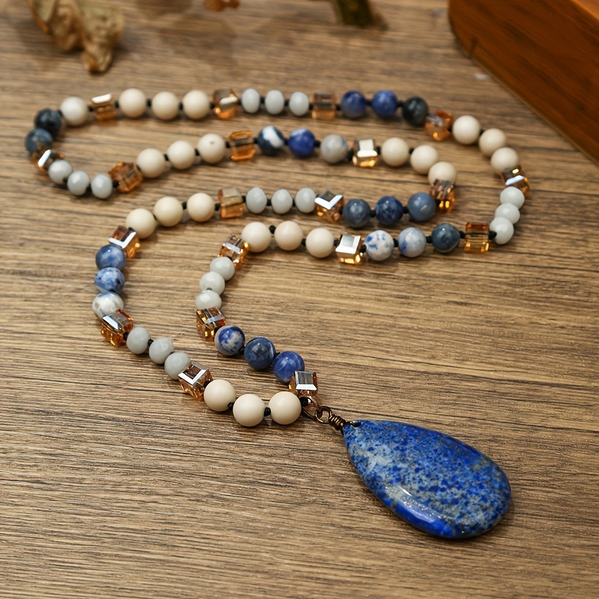 Blue Stone Teardrop Bead Necklace