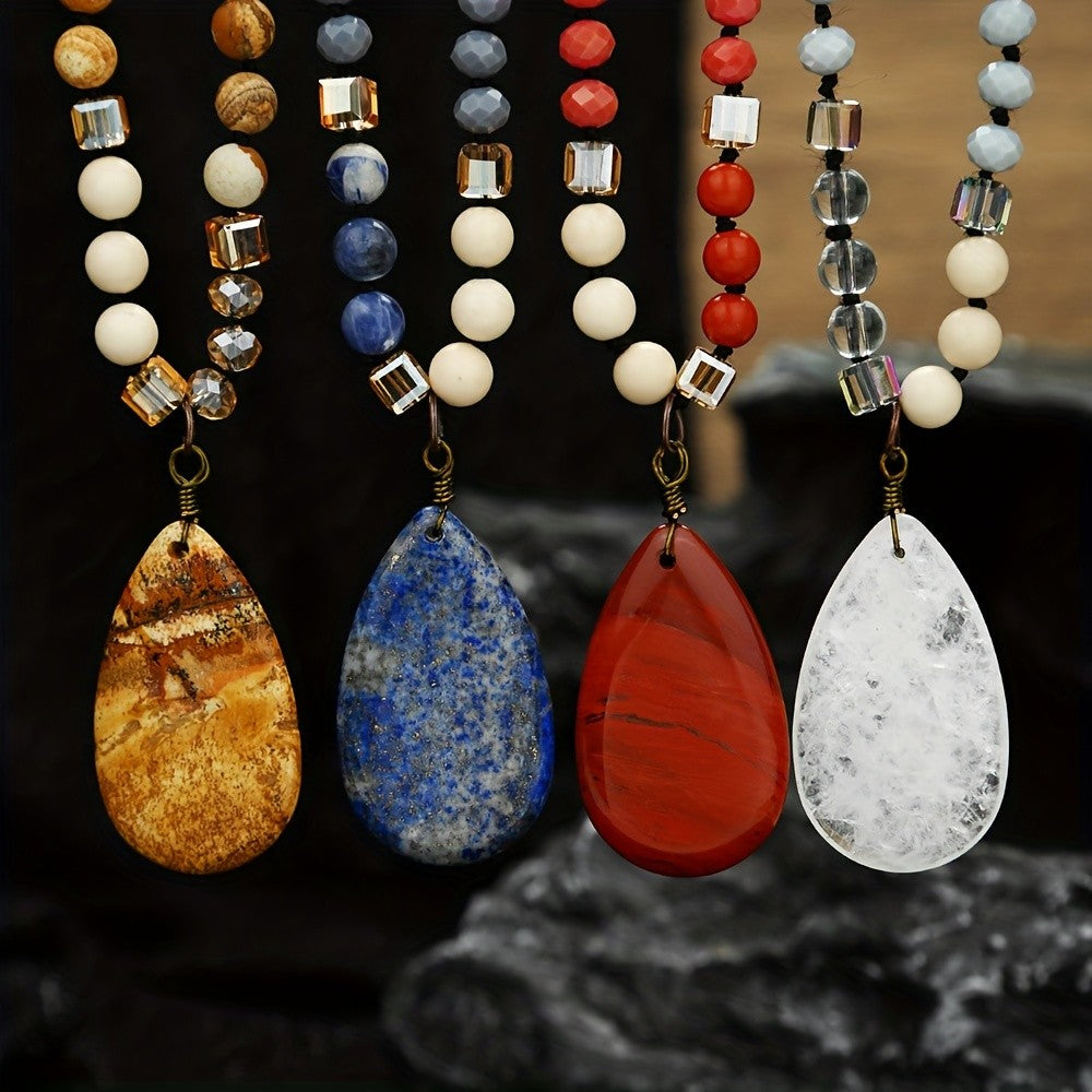 Blue Stone Teardrop Bead Necklace