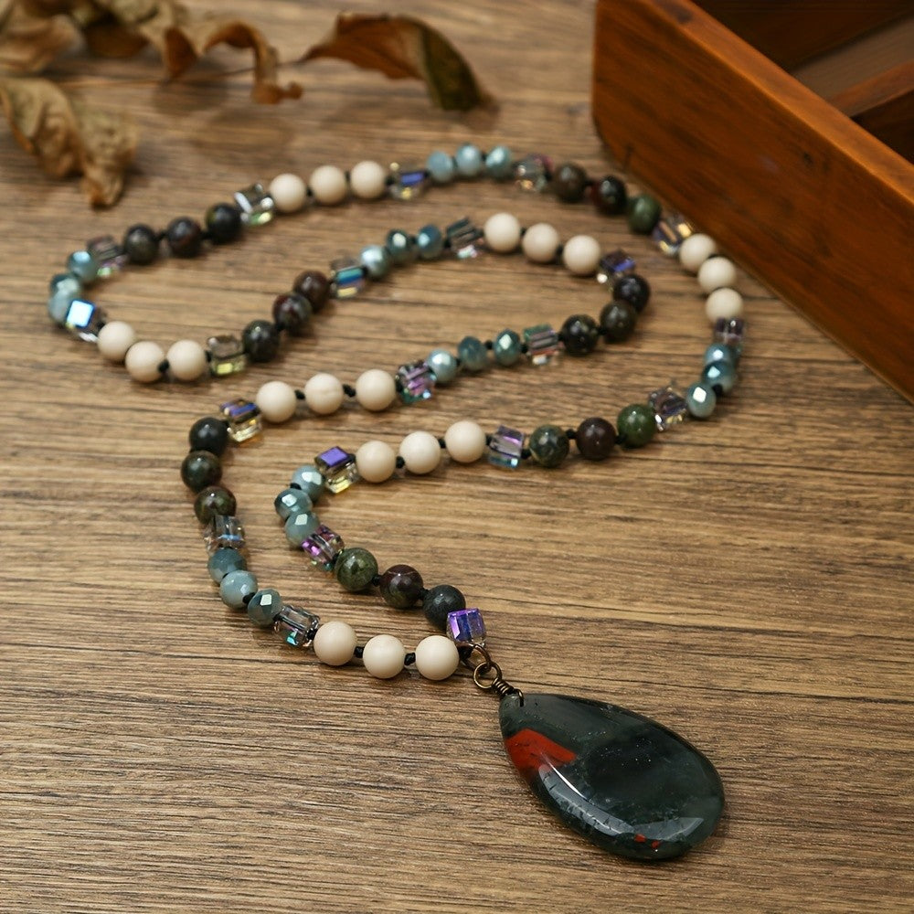 Blue Stone Teardrop Bead Necklace