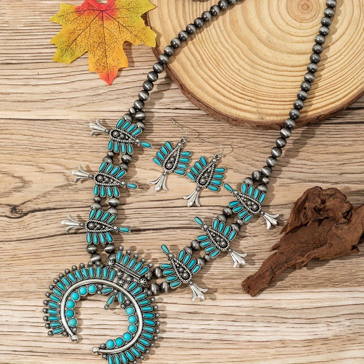 Turquoise Beaded Statement Necklace Set