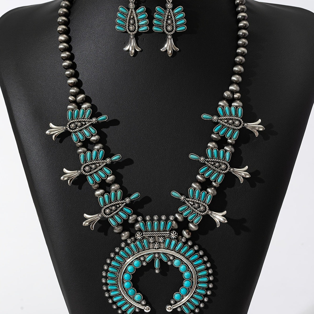Turquoise Beaded Statement Necklace Set