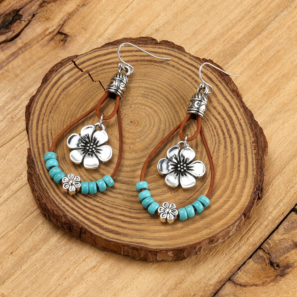 Floral Beaded Drop Earrings